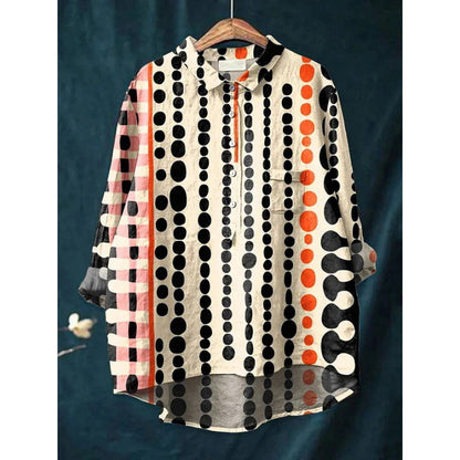 Lapel Long Sleeve Shirt Retro Line Polka Dot Top