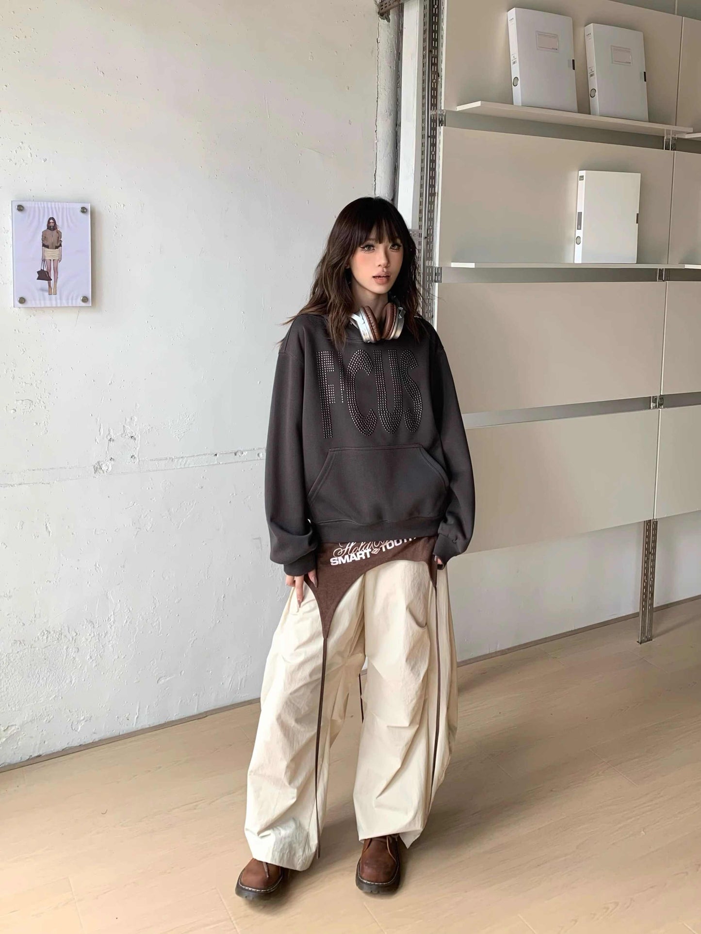 Couple Rhinestone Letter Hooded Short Sweater