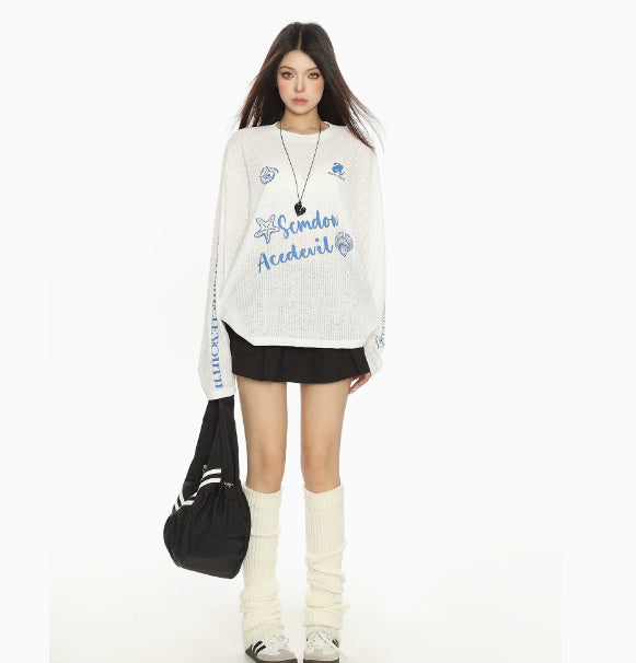 Letter Sun Protection Long Sleeve Breathable Idle Style Casual Top