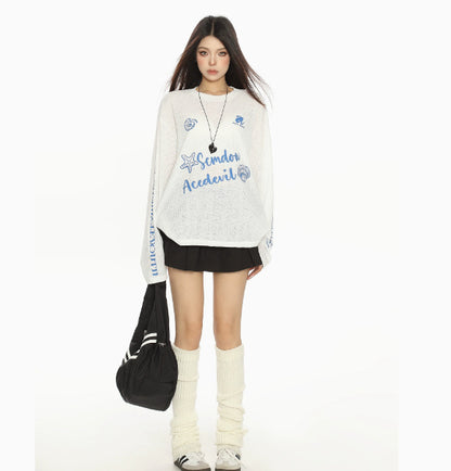 Letter Sun Protection Long Sleeve Breathable Idle Style Casual Top