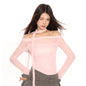 Pure Desire Sexy Off-the-shoulder T-shirt Pleated Slim-fit Top With Scarf