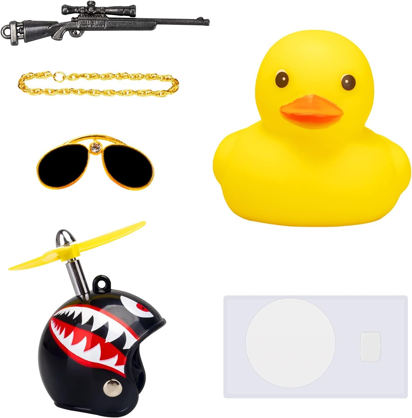 Rubber Yellow Duck Car Ornaments Cool Duck Car Dashboard Decorations with Propeller Helmet Sunglasses (Shark-Yellow G)