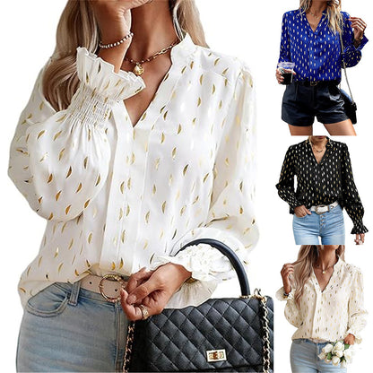 Bubble Long Sleeve Waist Bronzing Blouse