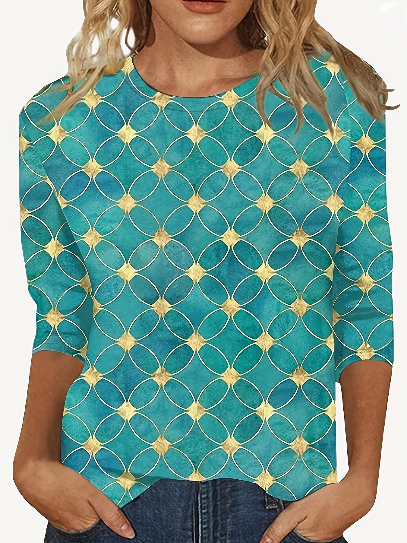 European And American Flower Plant Printed Round Neck Long Sleeve