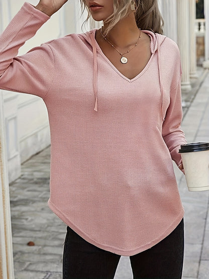 Elegant Beige Hanky Hem V-Neck Hoodie For Women