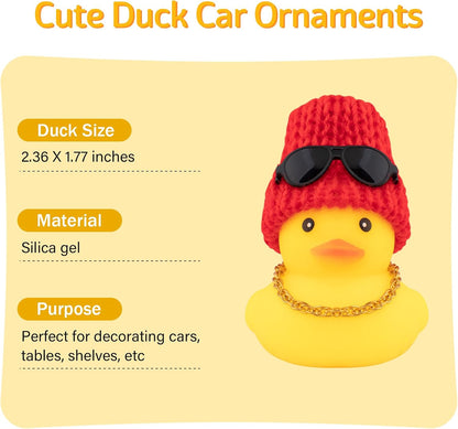 Rubber Duck Car Ornaments Yellow Duck Car Dashboard Decorations with Propeller Helmet for Christmas Decor and Home Decorations for Adults (U-Red)