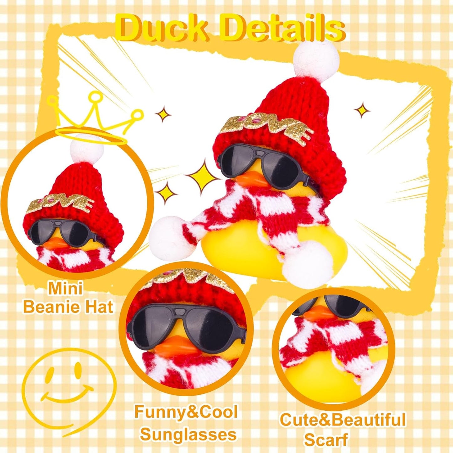 Car Rubber Duck, Cute Winter Duck Car Dashboard Decorations for Car Ornaments Accessories with Mini Hat, Sunglasses, and Scarf(B1)