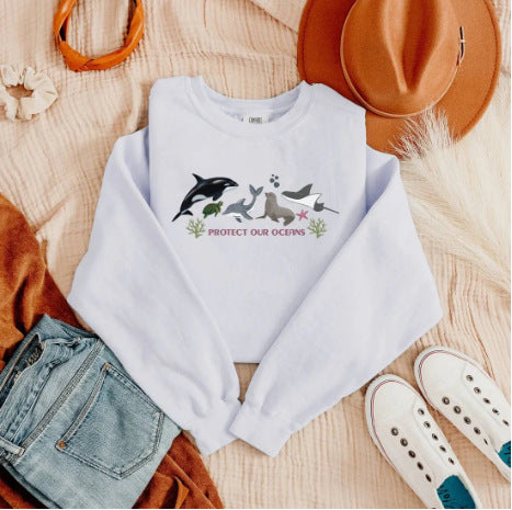 Women's Whale Cotton Fleece Pullover