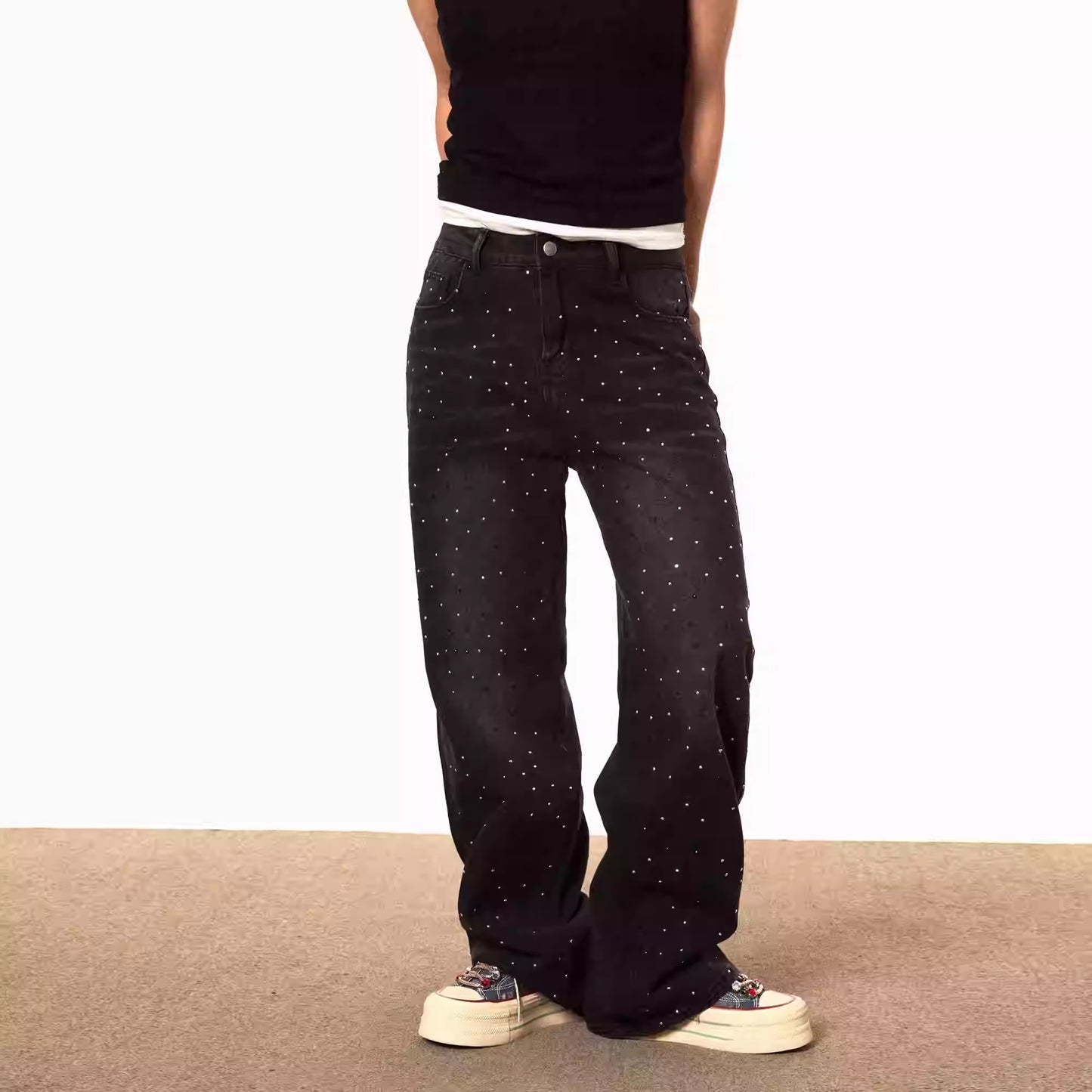 Full Diamond Straight Jeans Fashion Slimming