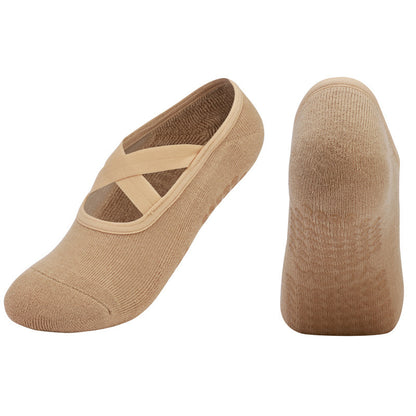 Non-slip Glue Women's Antibacterial Cotton Cross Strap Yoga Socks