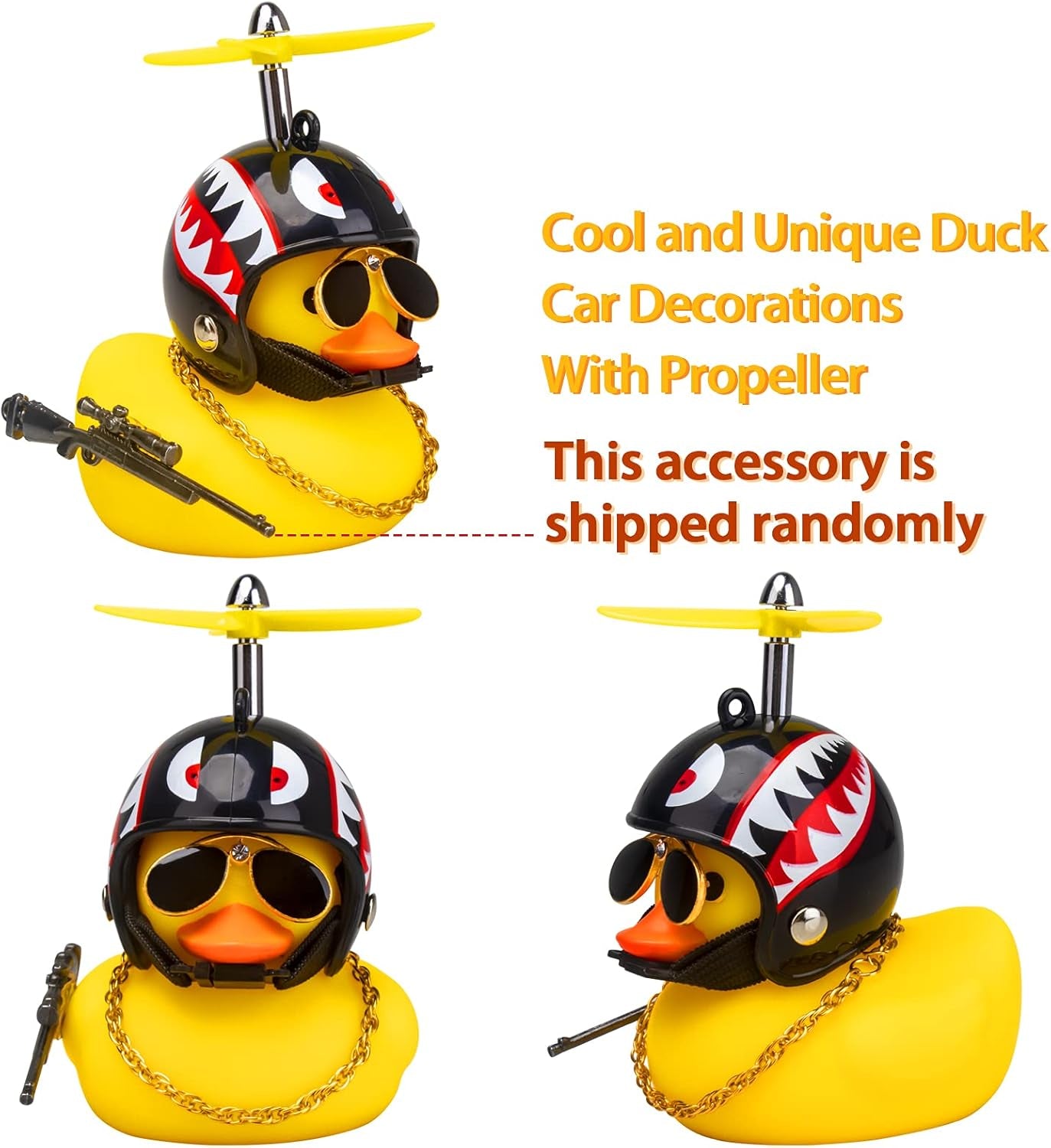 Rubber Yellow Duck Car Ornaments Cool Duck Car Dashboard Decorations with Propeller Helmet Sunglasses (Shark-Yellow G)
