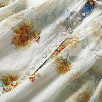 Lady Literature Ramie Short Sleeve Printed Shirt Top