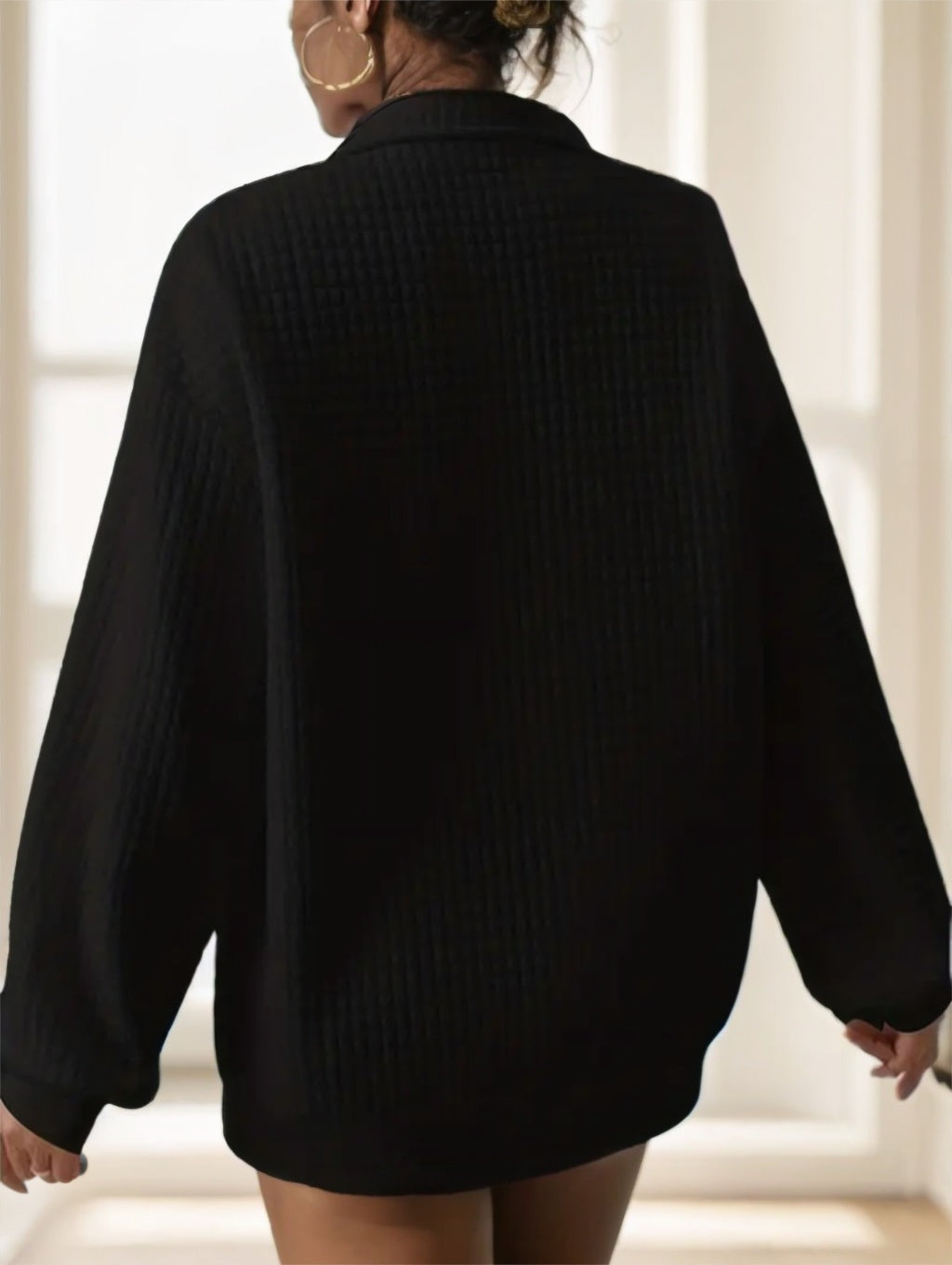 Waffle Grid Quarter Zip Pullover Sweatshirt