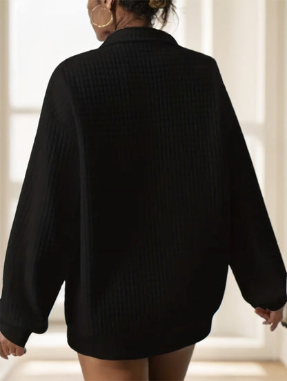 Waffle Grid Quarter Zip Pullover Sweatshirt