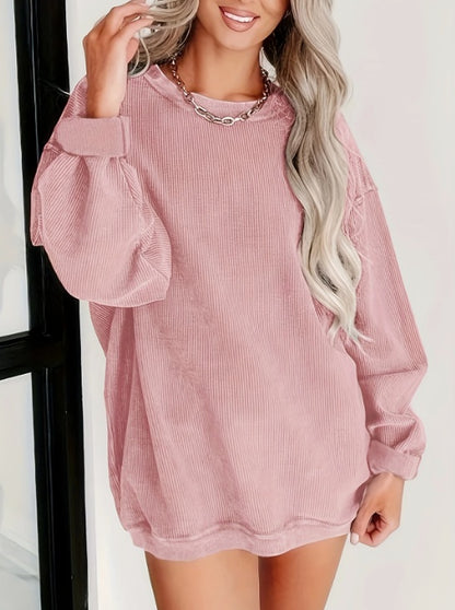 Solid Ribbed Pullover Sweatshirt