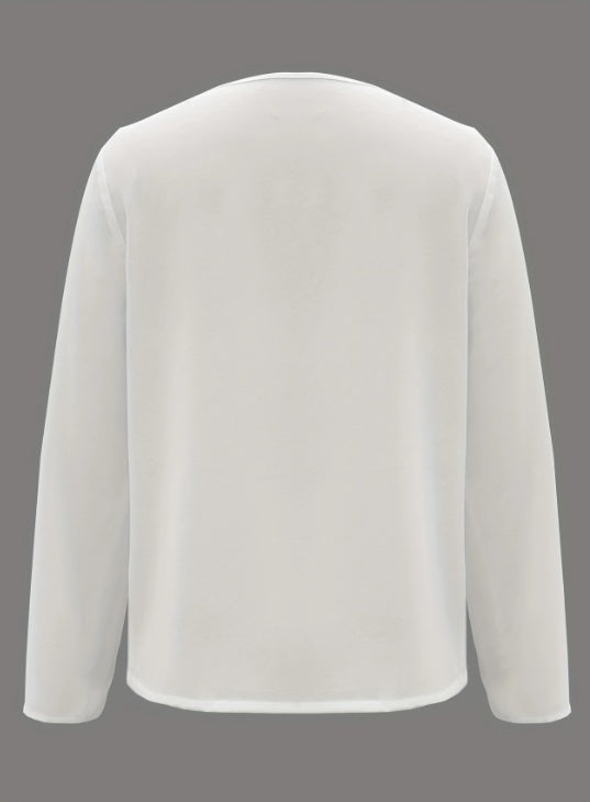 Solid V-Neck Blouse Long Sleeve