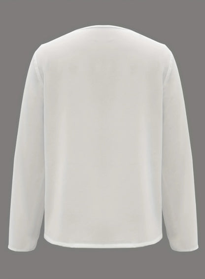 Solid V-Neck Blouse Long Sleeve