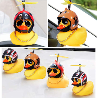 Duck Car Dashboard Decorations 3Pack Rubber Duck for Car Car Accessories Rubber Duck with Thruster Helmet Sunglasses, and Gold Chain Cool Ornaments
