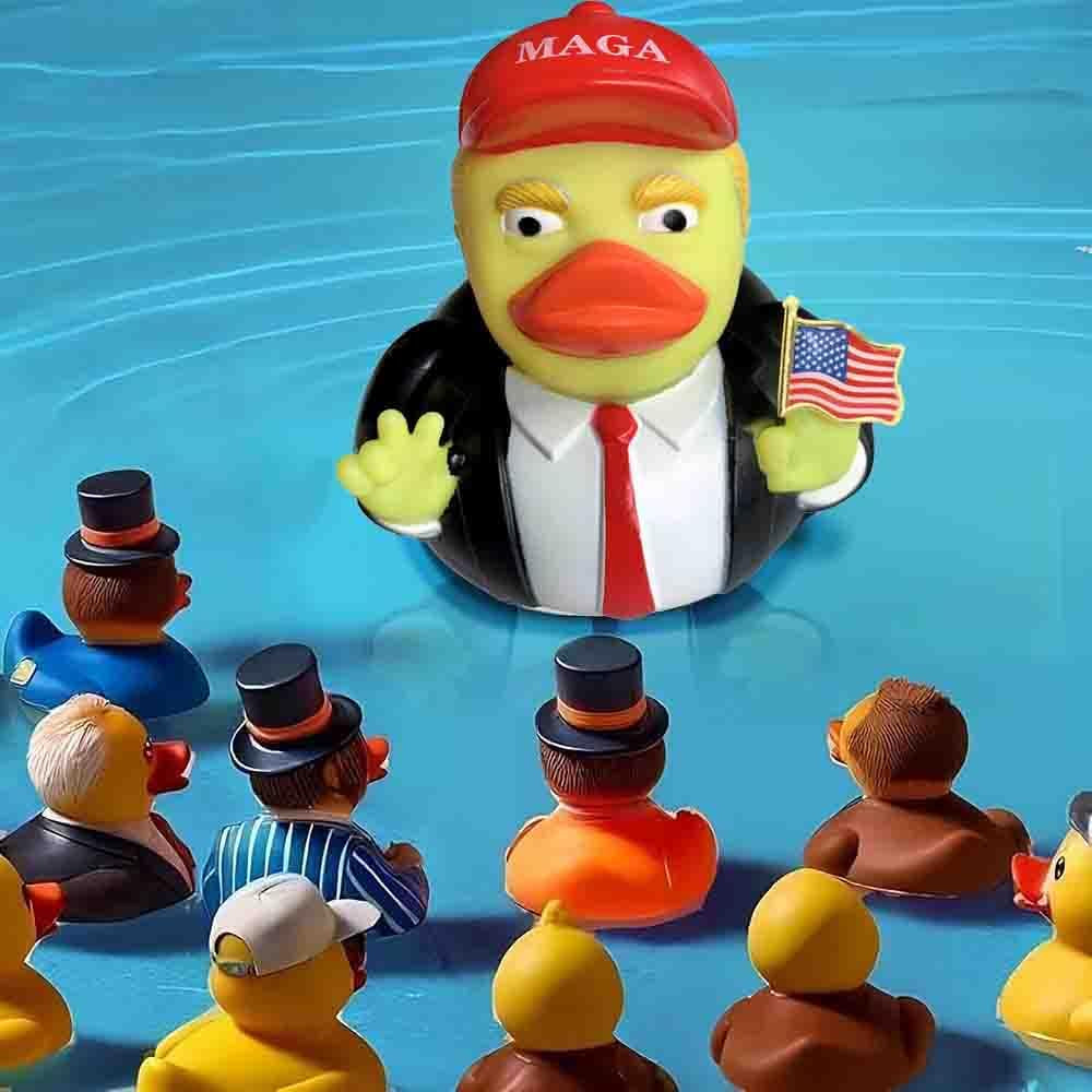 Trump Duck Trump Ducks for Jeeps Rubber Ducks Holding United States Lapel Flag Pin Car Dashboard Ornaments, Trump Merchandise Can Also Be Used for Bathing Trump with a Red Hat