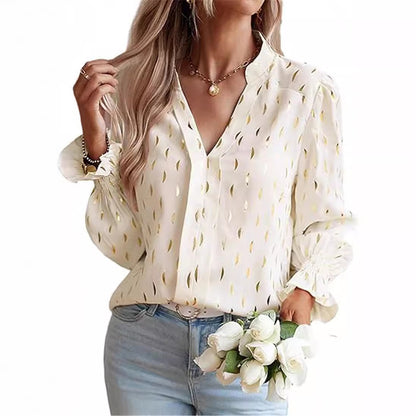 Bubble Long Sleeve Waist Bronzing Blouse