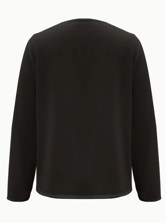 Solid V-Neck Blouse Long Sleeve