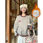 Korean Style Fleece-lined Embroidered Bow Round Neck Sweater For Women