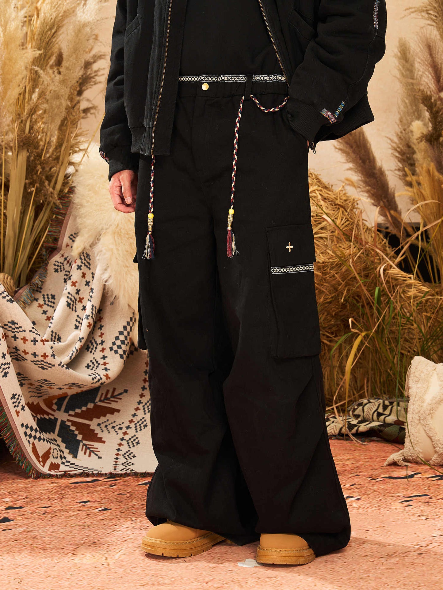 Ribbon Waist Strap Wide-leg Workwear Straight-leg Pants