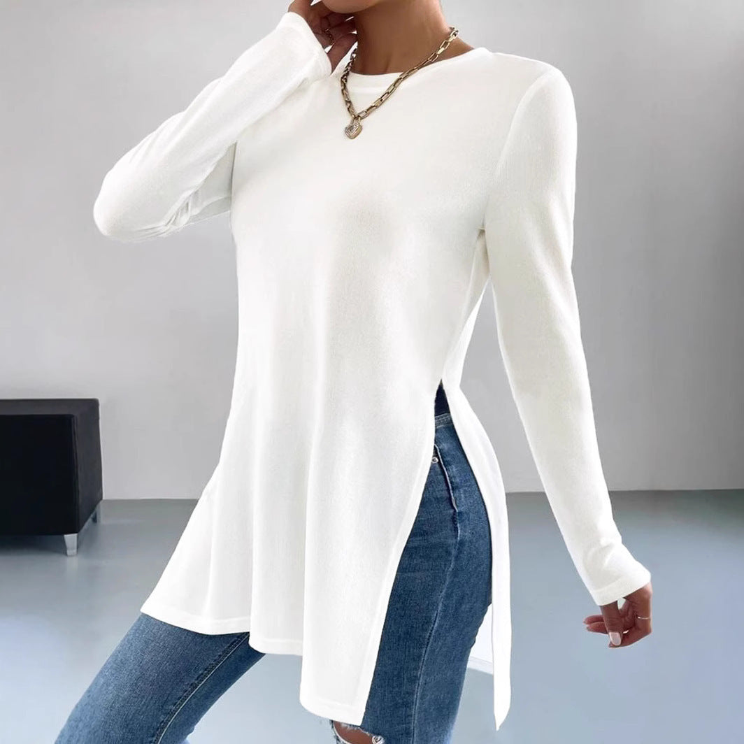 Autumn And Winter Leisure Slit On Both Sides Hem Bottoming Long Sleeve T-shirt