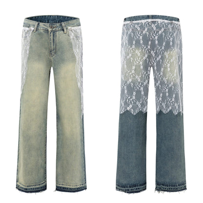 American Style Street Fashion High Street Personality Denim Trousers
