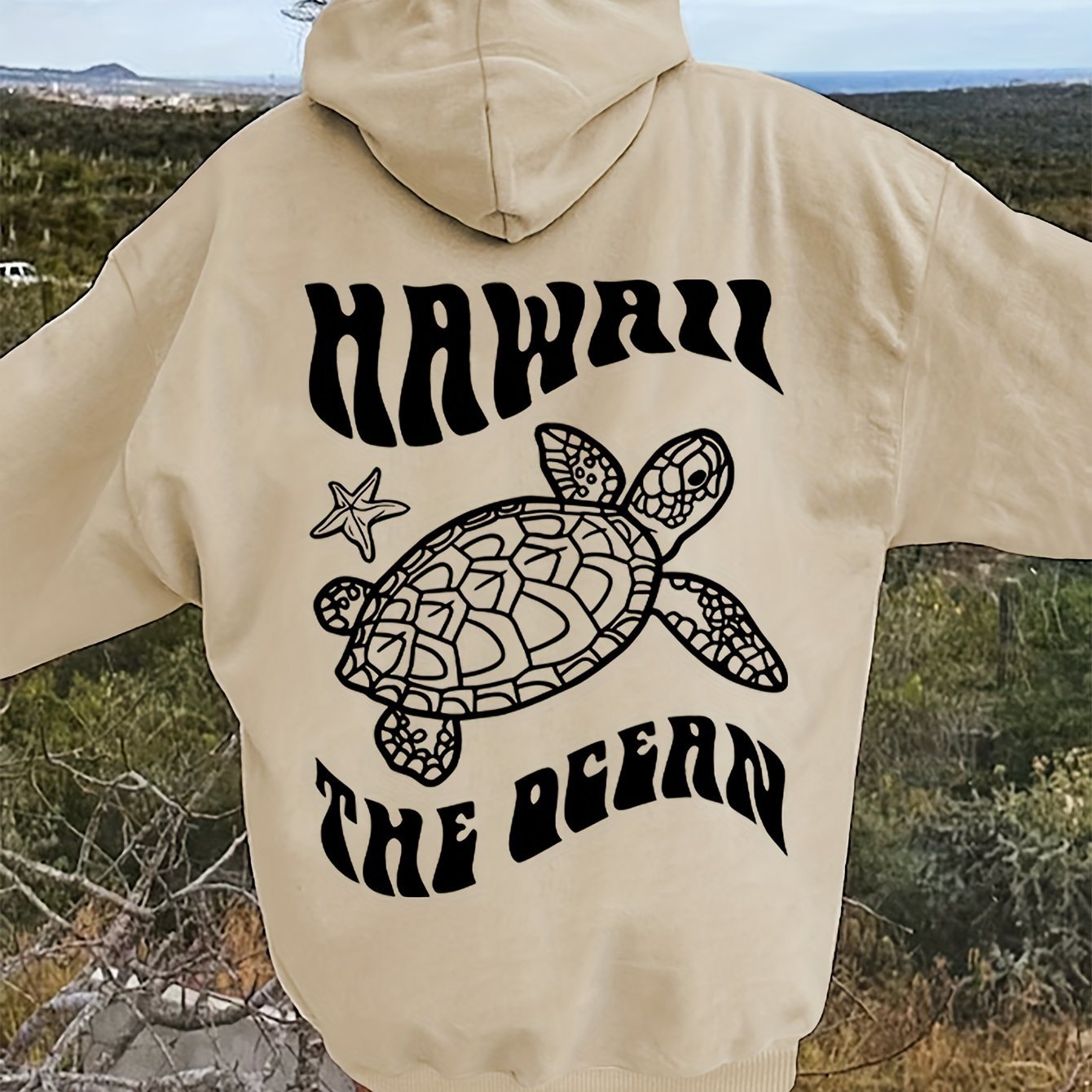 Comfortable Suede Hoodie Turtle And Starfish Pattern Sweater