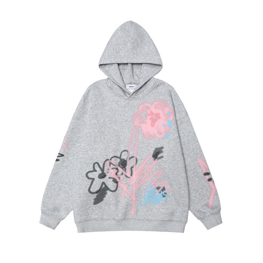 Retro High-end Street Spray Flower Design Neutral Heavy Hooded Couple Sweater Women