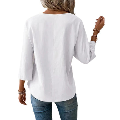 Solid Color Round Neck Casual Fashion Simple Design Women's Elegant Shirt