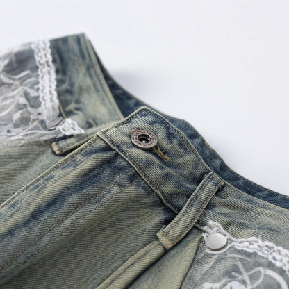 American Style Street Fashion High Street Personality Denim Trousers