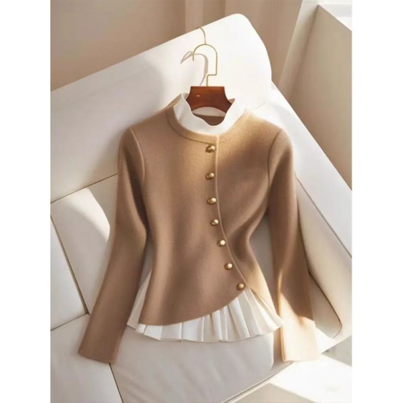 Fashion Temperamental Minority Pleated Skirt Hem Stitching Sweater