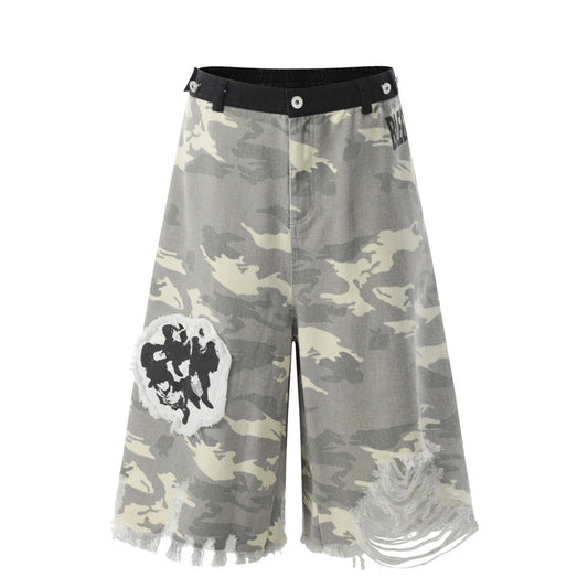 American Style Hip Hop Character Paste Cloth Embroidery Camouflage Shorts
