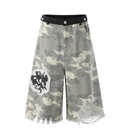 American Style Hip Hop Character Paste Cloth Embroidery Camouflage Shorts