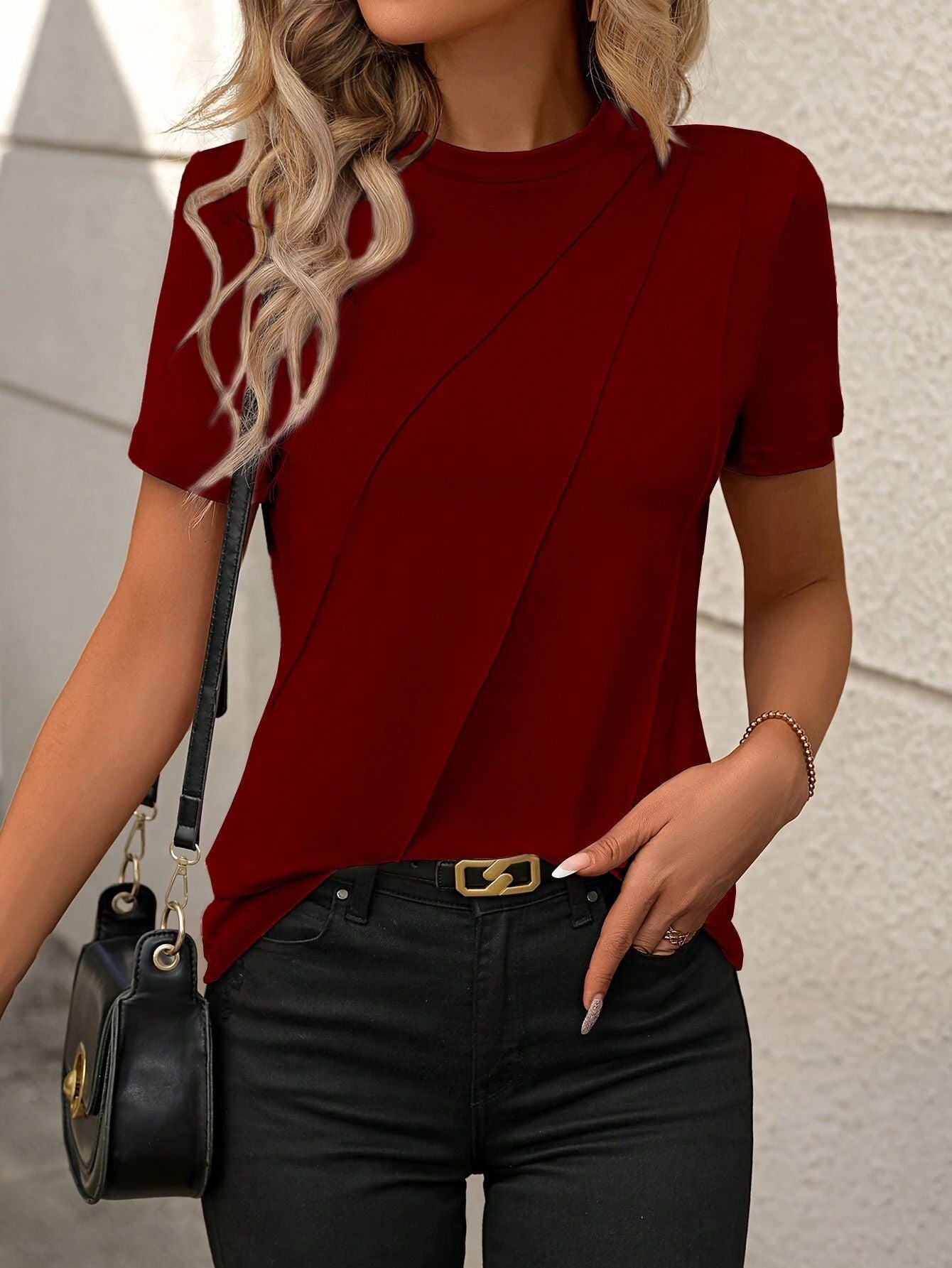 Solid Color Round Neck Short Sleeves Loose T-shirt
