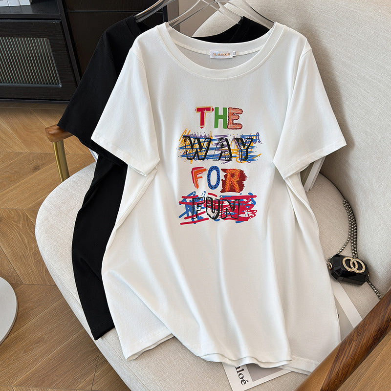 Women's Round Neck Plus Sizes Loose Mid-length T-shirt