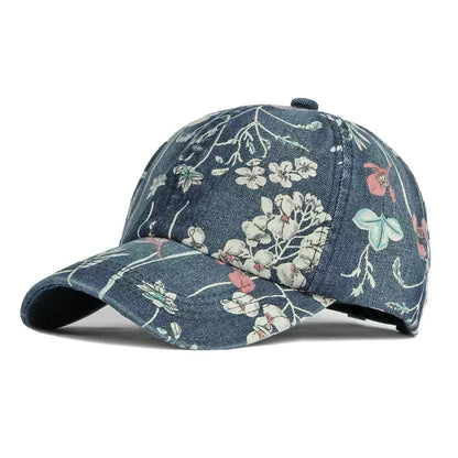 Denim National Advance Flower Printed All-matching Baseball Cap