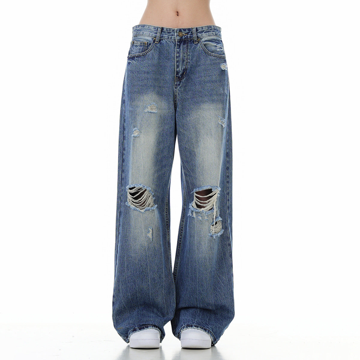 Women's Ripped Washed Blue Jeans