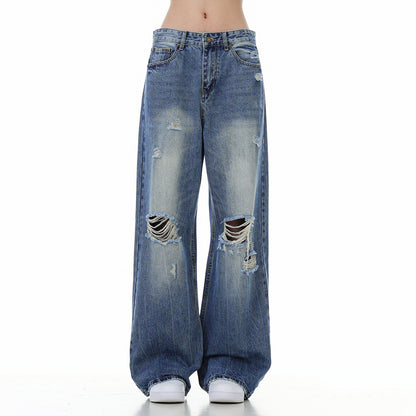 Women's Ripped Washed Blue Jeans