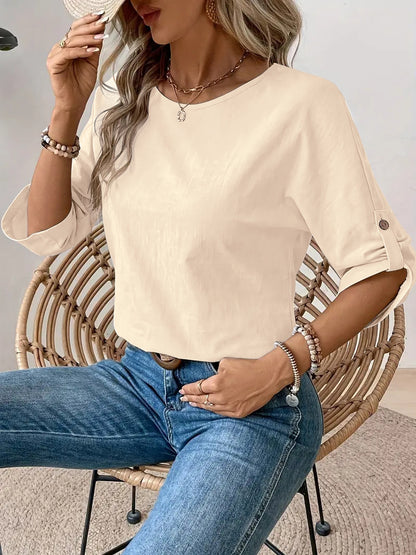 Solid Color Round Neck Casual Fashion Simple Design Women's Elegant Shirt