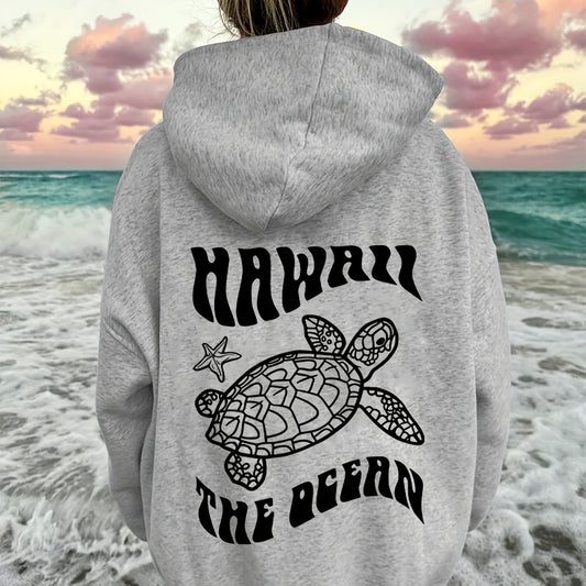 Comfortable Suede Hoodie Turtle And Starfish Pattern Sweater