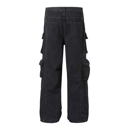 High Street Multi-pocket Heavy Industry Washed Old Cargo Jeans