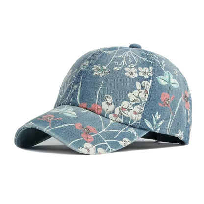 Denim National Advance Flower Printed All-matching Baseball Cap