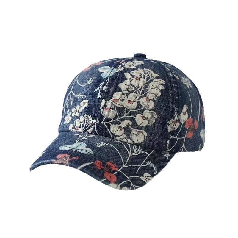 Denim National Advance Flower Printed All-matching Baseball Cap