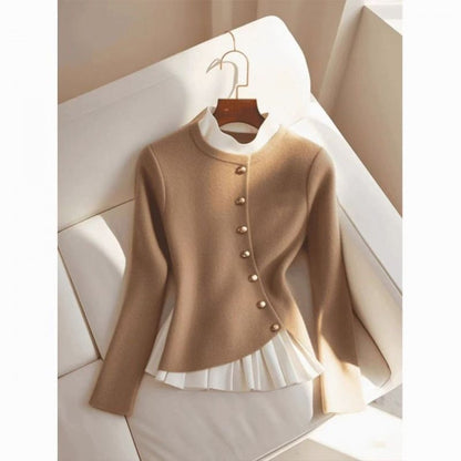 Fashion Temperamental Minority Pleated Skirt Hem Stitching Sweater