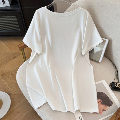 Women's Round Neck Plus Sizes Loose Mid-length T-shirt