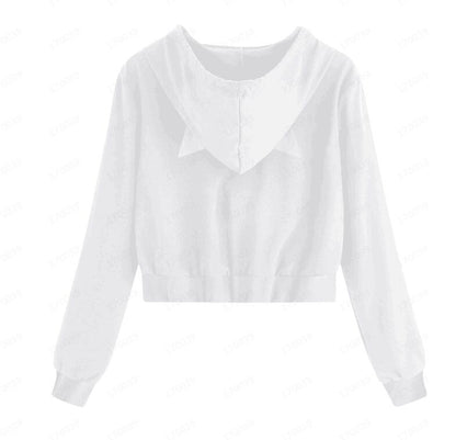 Sweater Rabbit Ears Zipper Hooded Rope