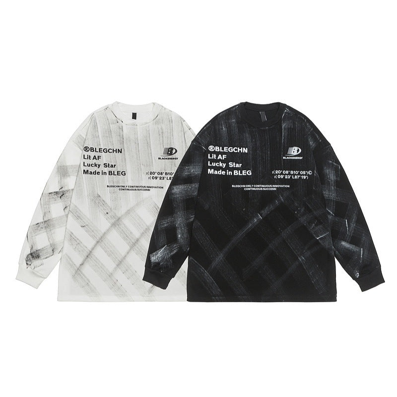 Retro Hand-painted Tie-dyed Long-sleeved T-shirt For Men